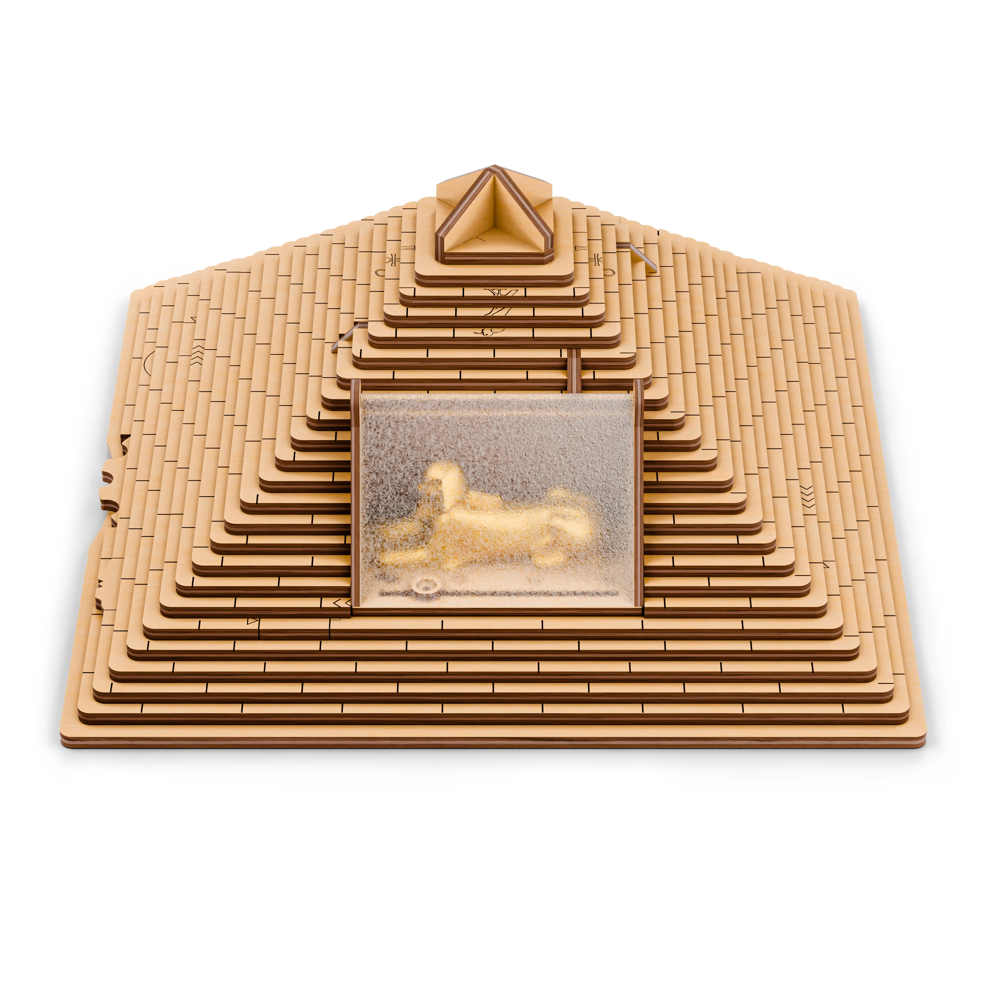 Wooden Pyramid Puzzle Box: Brain Teaser with Secret Compartment, Escape Room Gift Multifunction