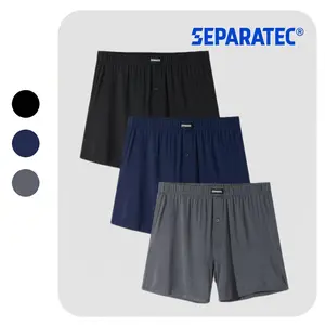 Separatec Men's Plain Boxer Shorts - 3-Pack Rayon-Bamboo Silky Fabric, Buttery Soft, Elastic Waist, All-Day Comfort, Valentines Menswear Satin Loose Underwear