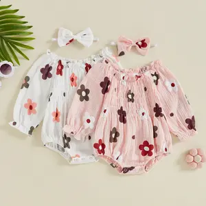 Baby Girl Romper Newborn Floral Outfit Flower Long Sleeve Bodysuit Playsuit Infant Girls Fall Winter Clothes with Headband