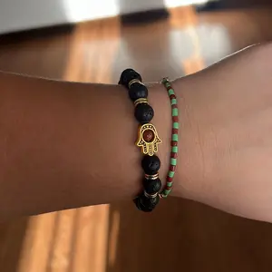 Lava Rock Bracelet Unisex Pack of 10 $40 US Made Lava Beads & Hamsa Charm Bracelet for Men Women