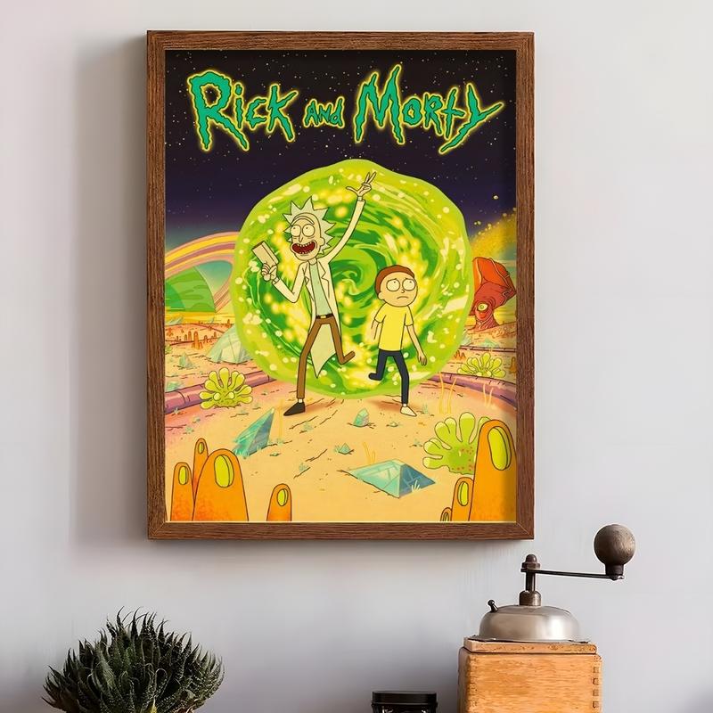 PIKPAKA Vintage Cartoon R-Rick-And-M-Morty Painting Calligraphy Waterproof & Scratch-Resistant Canvas Art - Premium Oil Painting Style Wall Decor For Living Room, Bedroom, Kitchen & Café, Perfect Holiday & Party Gift