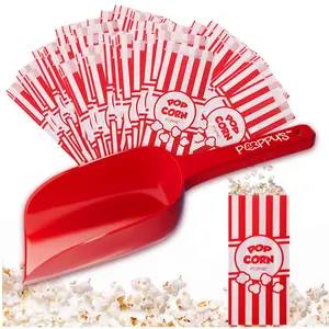 Plastic Popcorn Scoop Bundle - 200 Bags and Plastic Popcorn Scooper, Popcorn Machine Accessories for Popcorn Bars, Movie Nights, Concessions