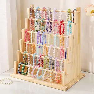 Wooden Bracelet Rack, 6-Layer Bracelet Organizer, Multilayer Storage, Detachable Earrings Bracelets Watches Necklaces Display Rack, Rustic Style Jewelry Organizer Display, Suitable for Home, Jewelry Storage Unit