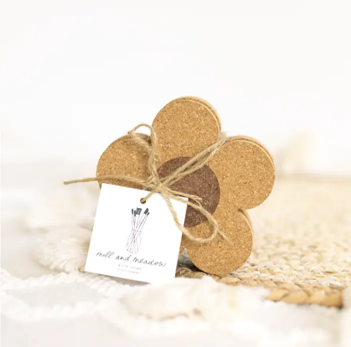 Cork Coasters 4-Pack, Floral Design Tableware, 4-Piece Set Floral Placemats & Coasters, Home Decor Accessory
