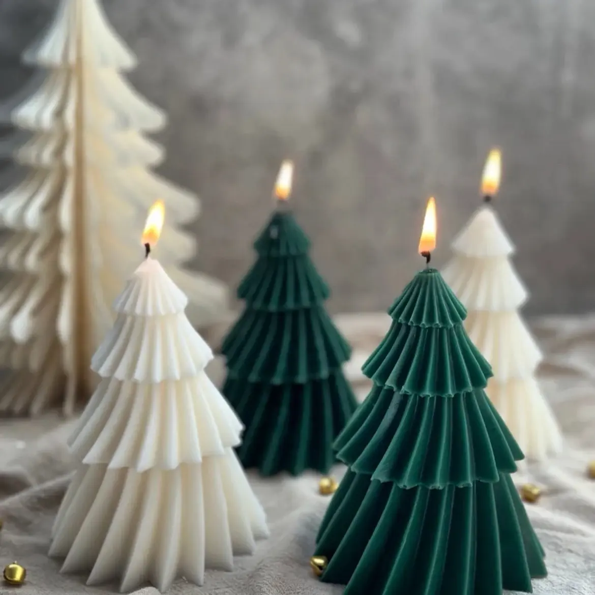 Set of 4 Christmas Tree Candles - Festive Home Decor