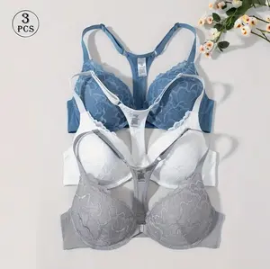 【3-Pack】 Front-Clasp Lace Bra | Ultimate Date Night Essential with Deep V Lift & Support, Alluring Back Design