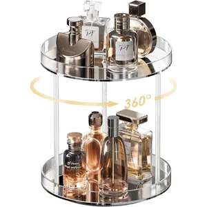 360  Rotating  Perfume Organizer Stand, 2 Tiers Clear Perfumes Holder Display Rack, Makeup Skincare Organization for  Bathroom Countertop -Medium, Clear