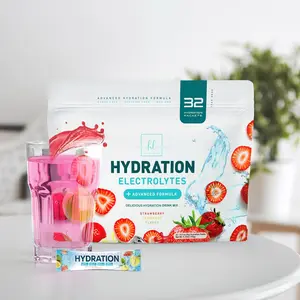Electrolytes Hydration Packets - Keto Recovery Powder with Potassium, Magnesium, Sodium, Zinc & Vitamin C, Sugar-Free, Hydration Electrolyte Liquid Drink Mixes, Vegan, Strawberry Lemon (32 Pack) Dietary