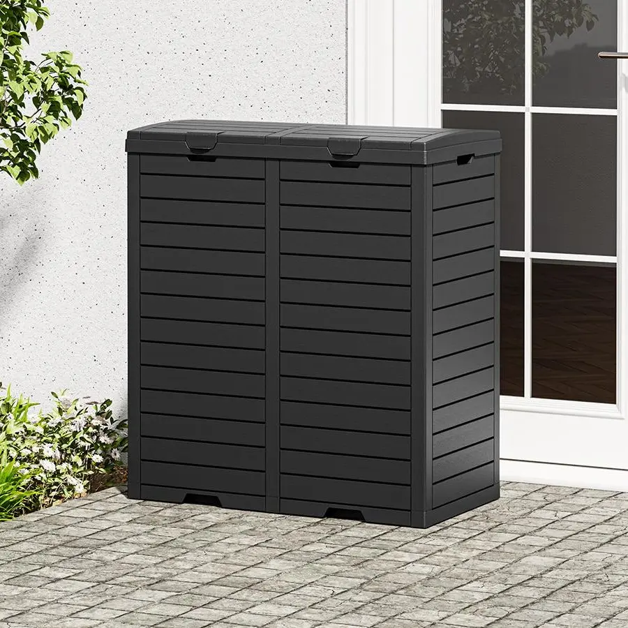 62-Gallon Outdoor Trash Can with a Compartmentalized Lid and Drip Tray, Made of Waterproof Resin—Durable, Stylish, and Lightweight, Perfect for Patios, Kitchens, and Backyards (black)Summervibes,Summervibes