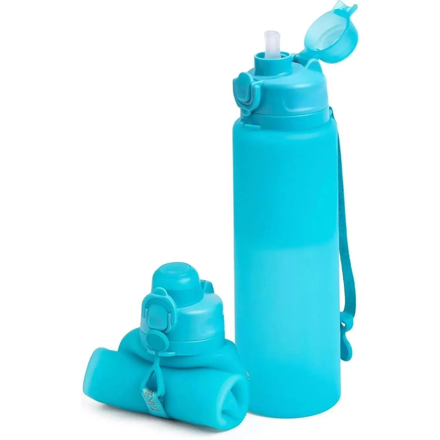 Collapsible Water Bottles 32oz, Foldable Travel Water Bottle with Straw, BPA Free, Silicone Water Bottle Leakproof for Hiking, International Travel, Outdoors (Blue)