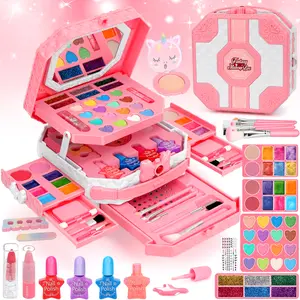 TikTokShopSpringGlowUp 63 PCS Kids Washable Makeup Girl Toys - Real Makeup Kit Kid Make up Set, kids Makeup for Little Girls  3 4 5 6 7 8 9 10 11 12 Years Old, toybundles, kids christmas birthday gifts