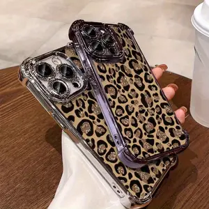 Applicable to Apple series.Fashionable Shiny Leopard Print New Four-Corner Drop-Proof Phone Case for Iphone 11 11Pro 11Pro Max, 12 12Pro 12Pro Max, 13 13Pro 13Pro Max, 14 14Pro 14Pro Max 14Plus, 15 15Pro 15Plus 15Pro Max, 16 16Pro 16Plus 16Pro Max, X XR X