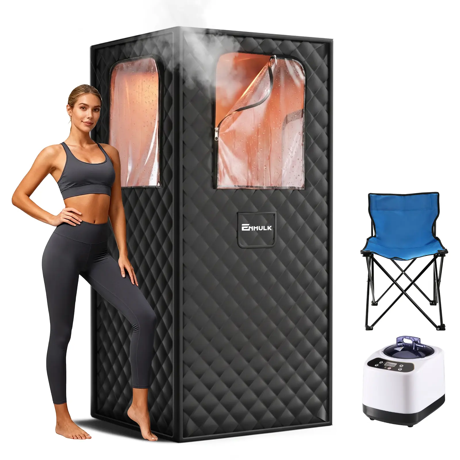 【AT-HOME SPA】Enhulk Newest Portable Sauna Tent for Home, 3.0L 1200W Fast Heating Indoor  Steam Sauna Box with Remote Control, 10-99 Min Timer, 9 Heat Levels, Foldable Home Spa for Detox, Relaxation & Muscle Recovery, 3.6' x 3.6' x 5.9', Round