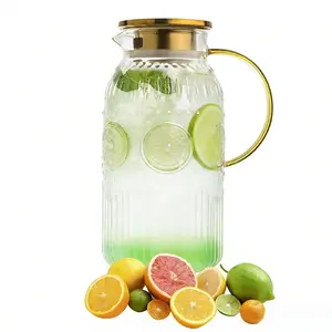 68oz Vintage Glass Pitcher with Lid, Glass Water Carafe for Cold Brew, Coffee, Lemonade, Iced Tea,Beverage, Heat Resistant Jug