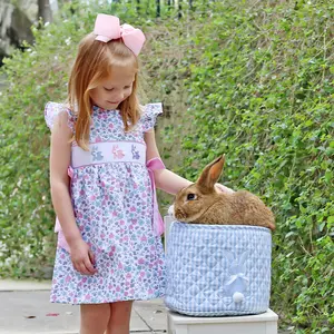 Springtime Floral Bunny Smocked Beverly Dress - Girls Easter Outfit