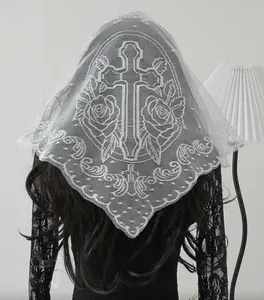 Italian Cross Lace Trim Veil