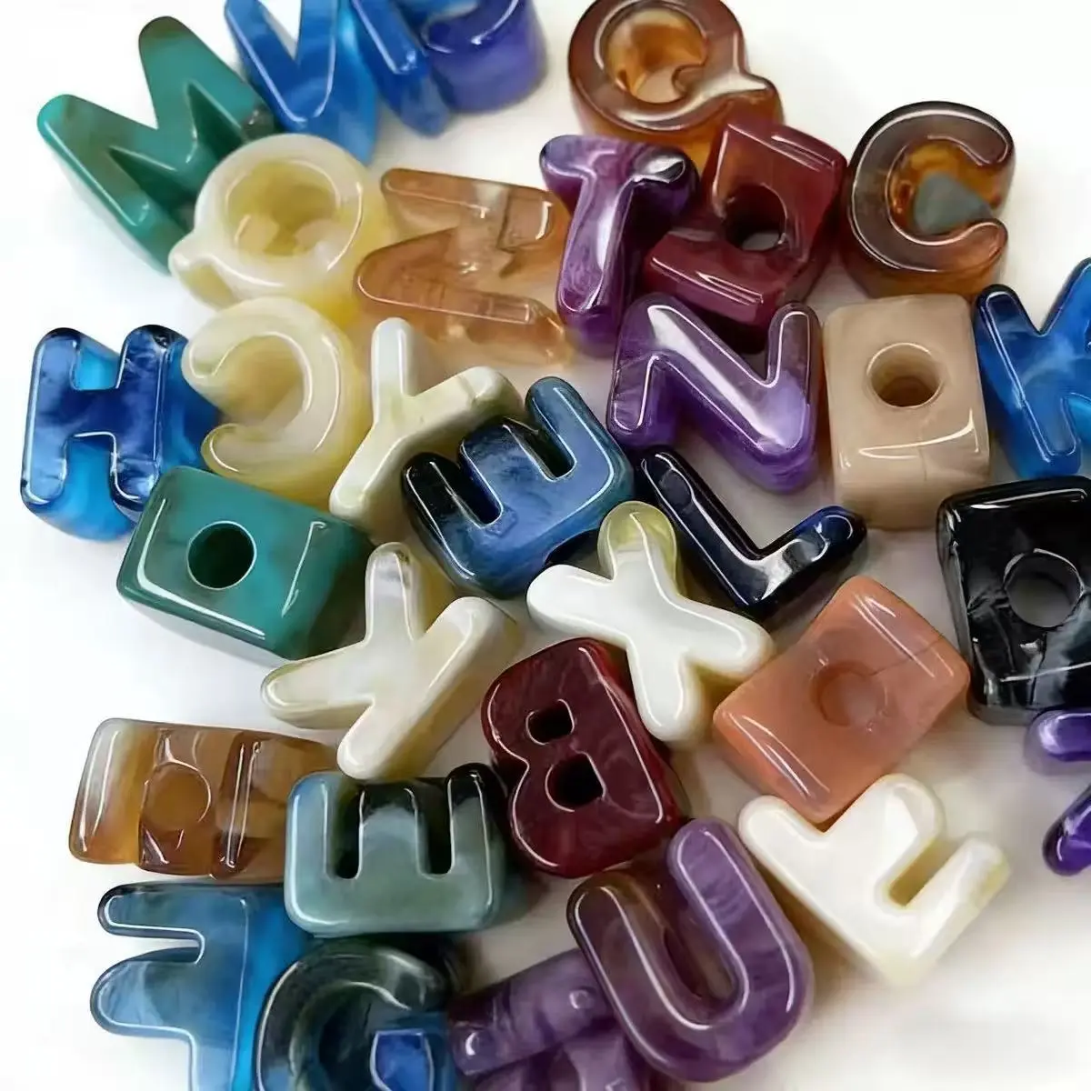 60PCS Marble-pattern letter beads, Large Hole Acrylic Alphabet Beads for Bracelet Making DIY Jewelry Crafts, Personalized Name Keychains