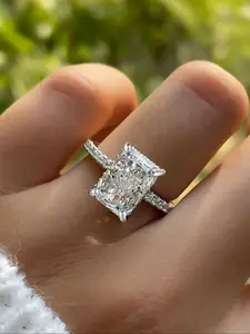 Women's Ring Set, Shiny Multi-Layered Copper Inlaid Zirconia Rectangle Rings, Wedding Engagement Bridal Stackable Hand Jewelry Accessories, Stacking Rings