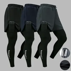 Men's 2-in-1 Gym Pants with Built-in Phone Pocket, Quick Dry Elastic Waist Compression Running Leggings for Men tapered sweatpants