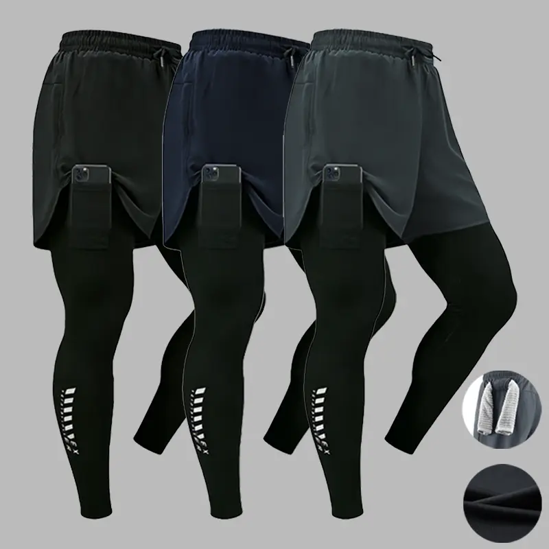 Men's 2-in-1 Gym Pants with Built-in Phone Pocket, Quick Dry Elastic Waist Compression Running Leggings for Men tapered sweatpants