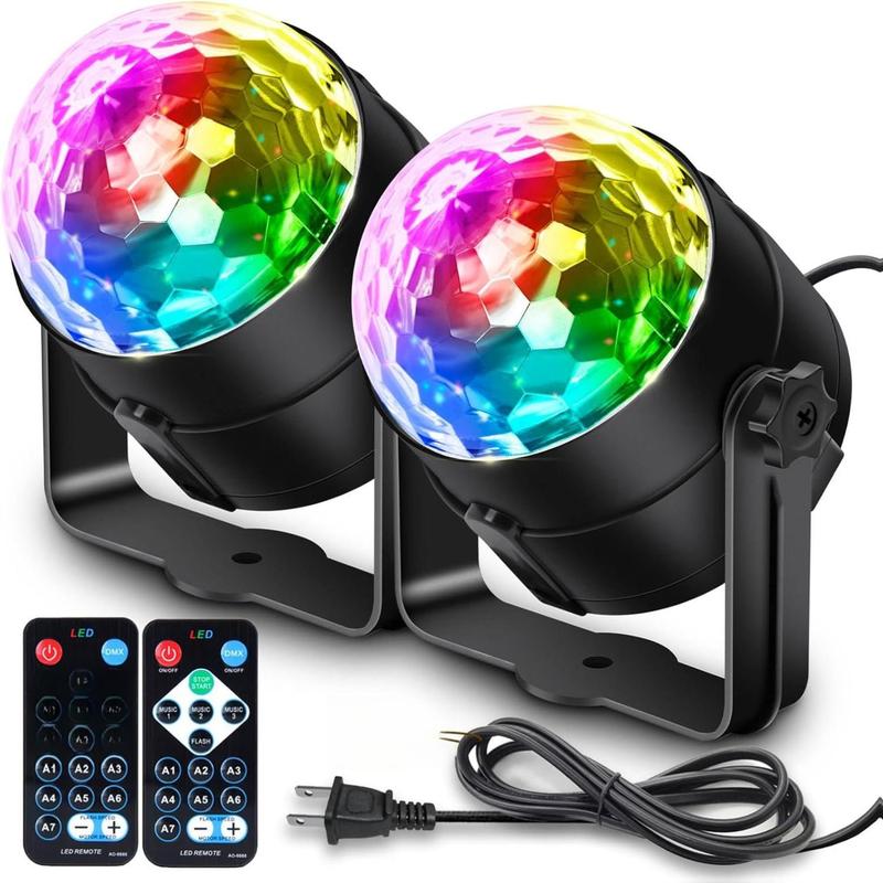 [2-Pack] Disco Ball Party Lights Sound Activated Remote Control, 12 Modes Stage DJ Strobe Lights for Halloween Party Decorations Birthday Christmas Home Room Dance Parties Glow Party Supplies