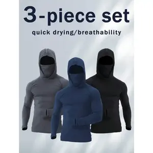 3-Pack Men'S Quick-Dry Windproof Hooded Sweatshirts With Face Mask - Quick-Drying Compression Sportswear For Outdoor Activities, Running & Fitness hoodies