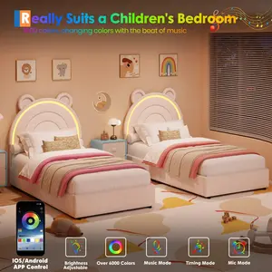 Garvee Twin Bed Frame with 2 Storage Drawers & RGB LED Lights, Velvet Upholstered Platform Bed with Rainbow Headboard , Solid Wood Slats, No Box Spring Needed, Easy Assembly