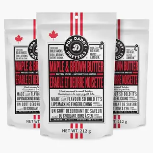 Pop Daddy Flavored Pretzels Sticks, Healthy Gourmet Pretzels Snacks, 7.5oz Individual Bags, 3 Pack, Maple and Brown Butter Flavor