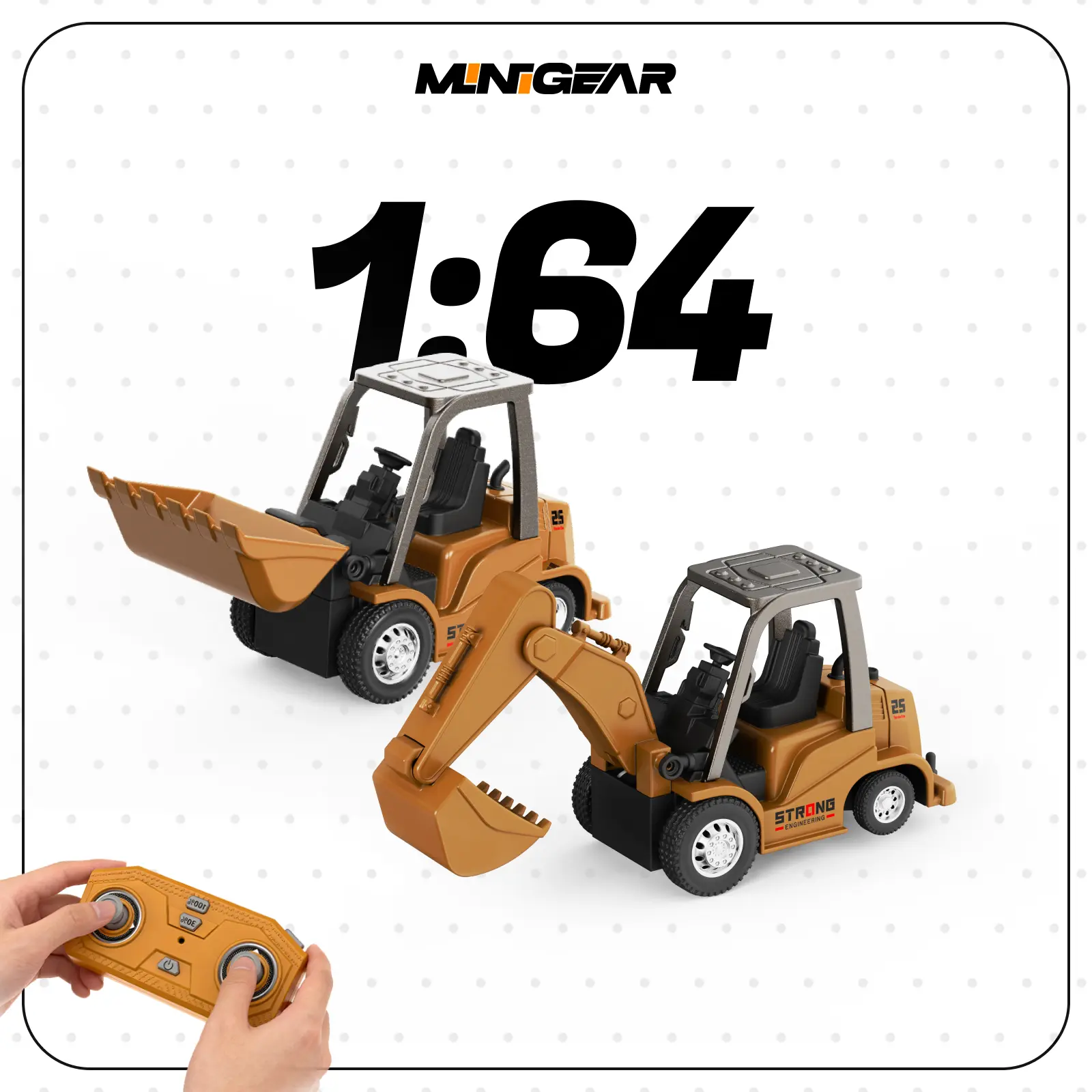 MiniGear 1/64 Alloy RC Excavator & Loader Set - Dual Remote + App Control, Metal Body, Realistic Arm & Bucket, USB Rechargeable RC Construction Vehicle Lorries, Toy Truck Lorries for Kids, Easter/Birthday Gift