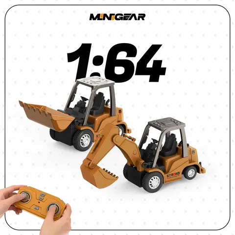 MiniGear 1/64 Scale Realistic Metal-Body Alloy RC Excavator Construction Toy Set - Dual Remote + App Control, Metal Arm & Bucket, USB Rechargeable, Collector-Ready Set, Kids' Gift for Easter/Birthday, Loader Toy