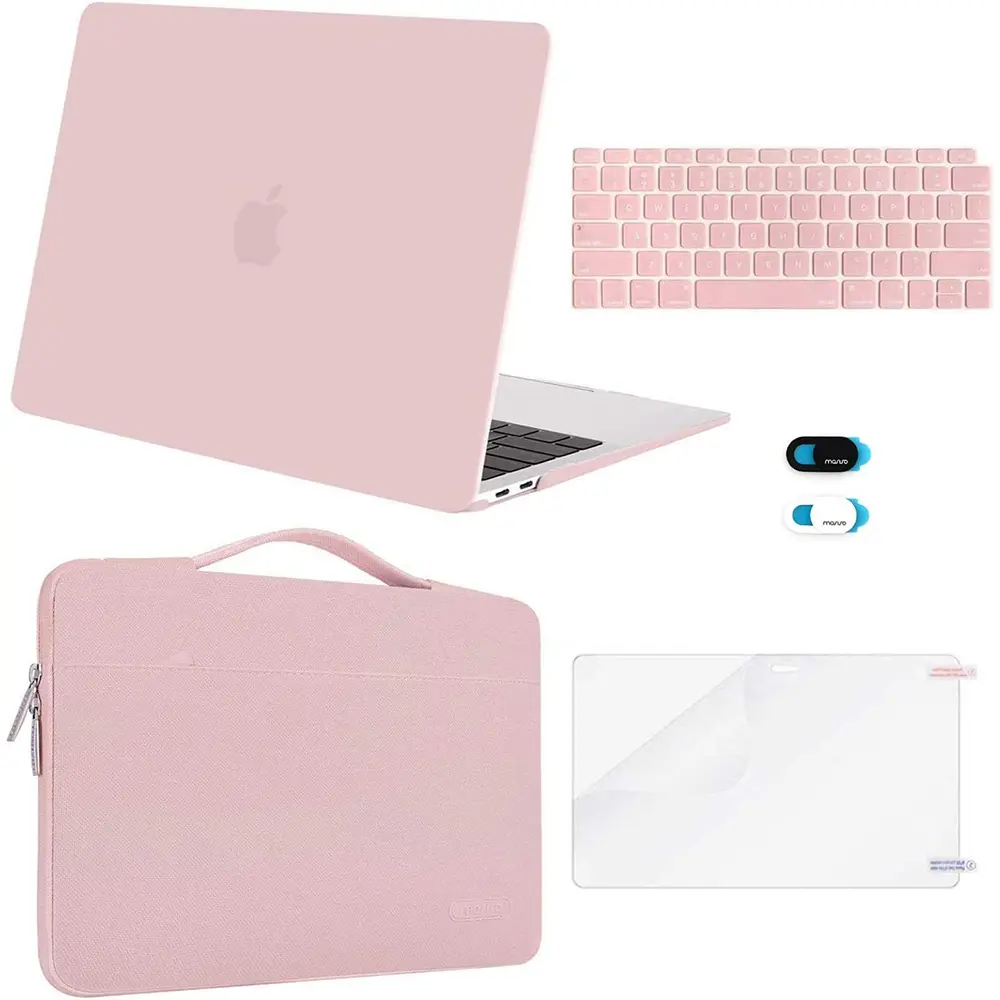 MOSISO Plastic Hard Shell Case Bundle for MacBook Air 13 inch (M1 Chip, 2021-2018 Release, A2337/A2179/A1932, Retina Display) - Includes Bag, Keyboard Skin, Webcam Cover, Screen Film, Mgn73ll/A, Mre82ll/A