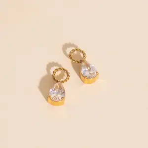 Crystal Pear Huggie Hoop Charms