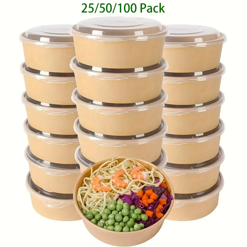 17oz/500ML Disposable Paper Bowls with Lids, Disposable Tableware, 25/50/100 Pieces Set, Party Supplies Bulk Supply, Suitable for Cold & Hot Food/soup