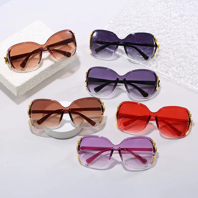 6Pcs Women Fox Head Camellia Sunglasses Oversized Large Frame Fashion Middle Elderly UV Protection Shade Sunglasses