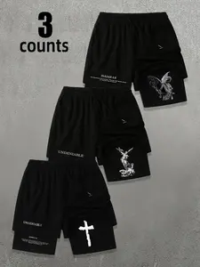 Men's Cross Print Shorts, Casual Comfy Breathable Shorts for Daily Wear, Mens Bottoms for Summer, Men's Shorts, Graphic Shorts, Shorts Set