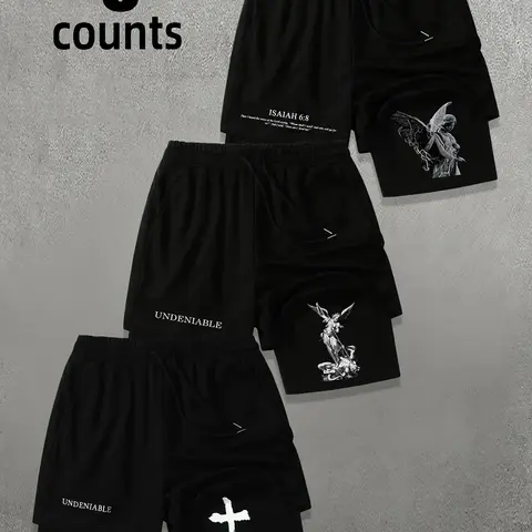 Men's Cross Print Shorts, Casual Comfy Breathable Shorts for Daily Wear, Mens Bottoms for Summer, Men's Shorts, Graphic Shorts, Shorts Set, Menswear