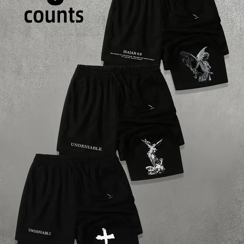 Men's Cross Print Shorts, Casual Comfy Breathable Shorts for Daily Wear, Mens Bottoms for Summer, Men's Shorts, Graphic Shorts, Shorts Set, Menswear