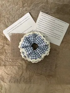 Blue Plaid Lace Hair Tie, Perfect for Daily and Campus Styles, College Style Cottage Core Adult Hair Accessory, Fashionable and Versatile, Lace Detailing
