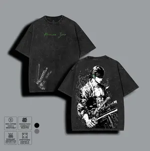 Three Sword Master Vintage Washed Tee, Ink Sketch Anime Graphic T-shirt, Vintage Streetwear Unisex Cotton Top, Gift for Manga Fan Merch