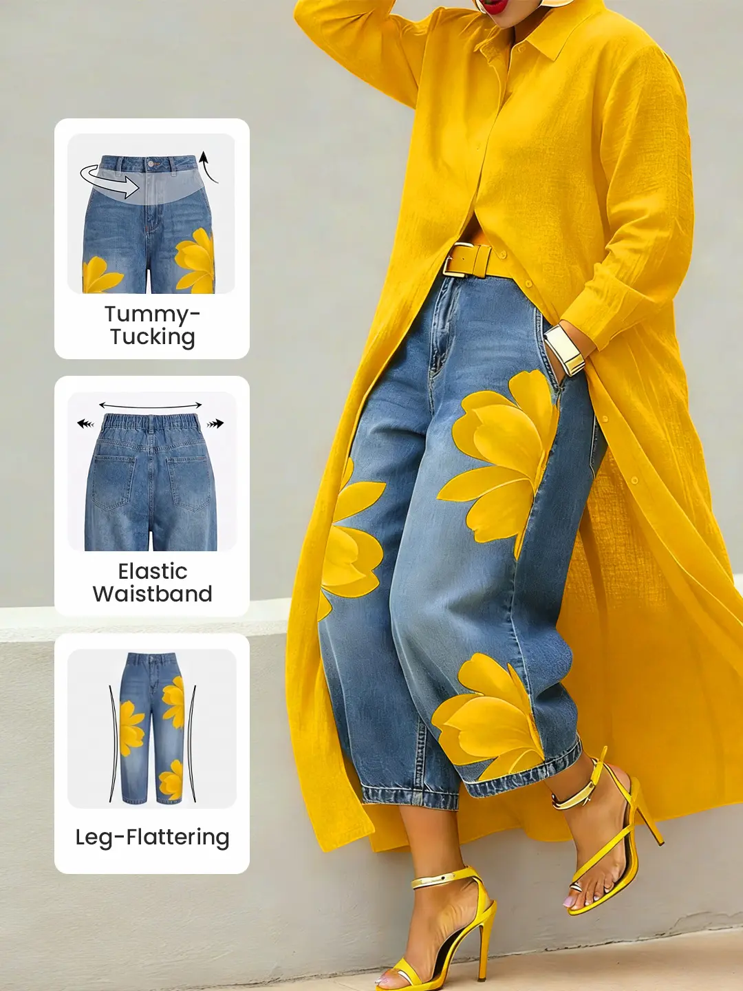 Stylewe Wide Leg Jeans for Women Floral Print Cropped Denim Pants | High Waisted Jeans,Baggy Denim Pants,Elastic Back Waist,Flower Print Bottoms,2026 Trendy Outfit Bottoms Fashion Jean Bottoms Casual Denim Pants
