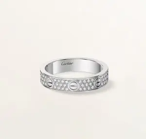 Pre-owned Cartier love ring，small model，width 4 mm，paved，white/rose gold