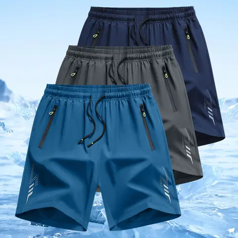 Men’s 3-Pack Active Sportswear Quick-Dry Fitness Shorts - Elastic Waistband with Drawstring, Moisture-Wicking Stretch Fabric, Side Pockets, for Gym, Running