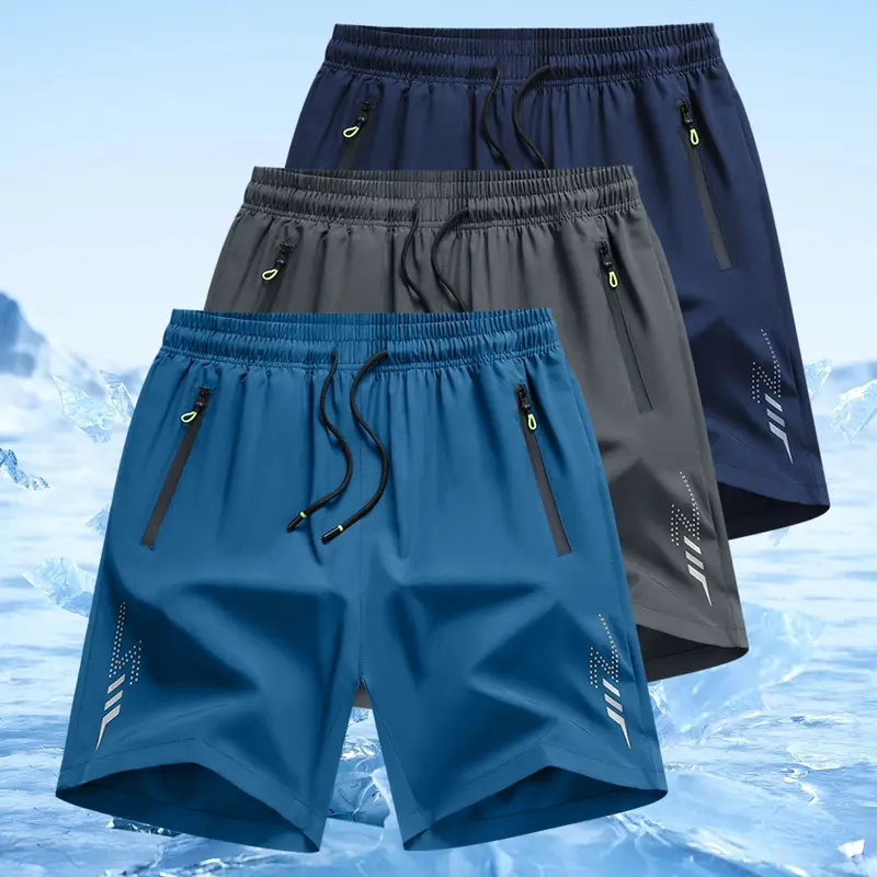 Men’s 3-Pack Active Sportswear Quick-Dry Fitness Shorts - Elastic Waistband with Drawstring, Moisture-Wicking Stretch Fabric, Side Pockets, for Gym, Running