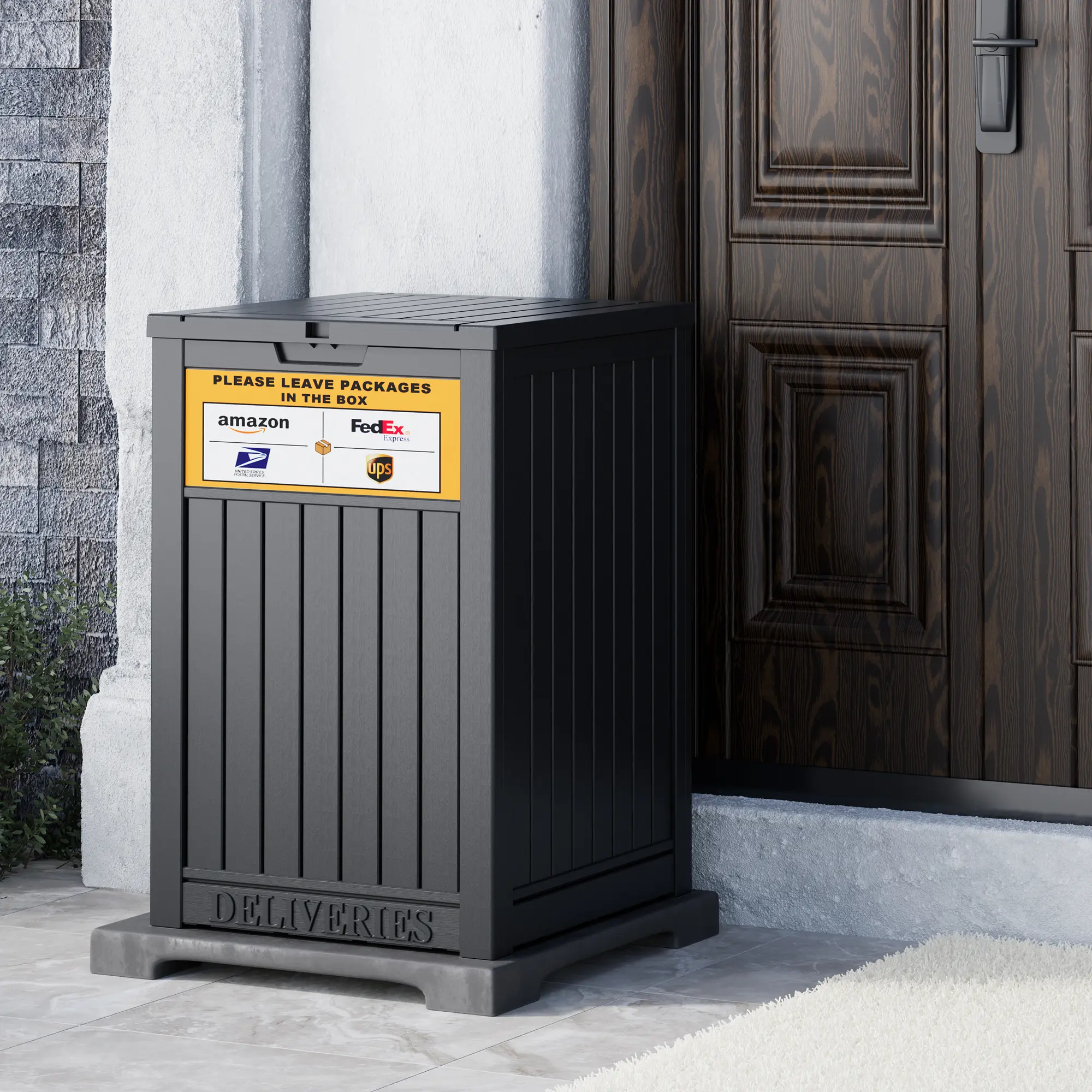 RIWENGO Package Delivery Box for Outside with Sign, 48 Gallon Storage with Lockable Secure, Large Double Wall Resin Outdoor Package Delivery Waterproof Secure Anti Durable Plastic