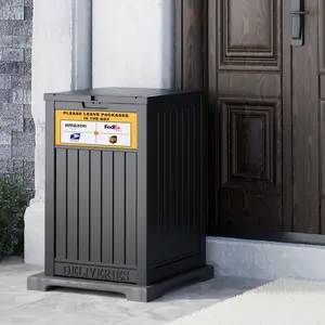 RIWENGO Package Delivery Box for Outside with Sign, 48 Gallon Storage with Lockable Secure, Large Double Wall Resin Outdoor Package Delivery Waterproof Secure Anti