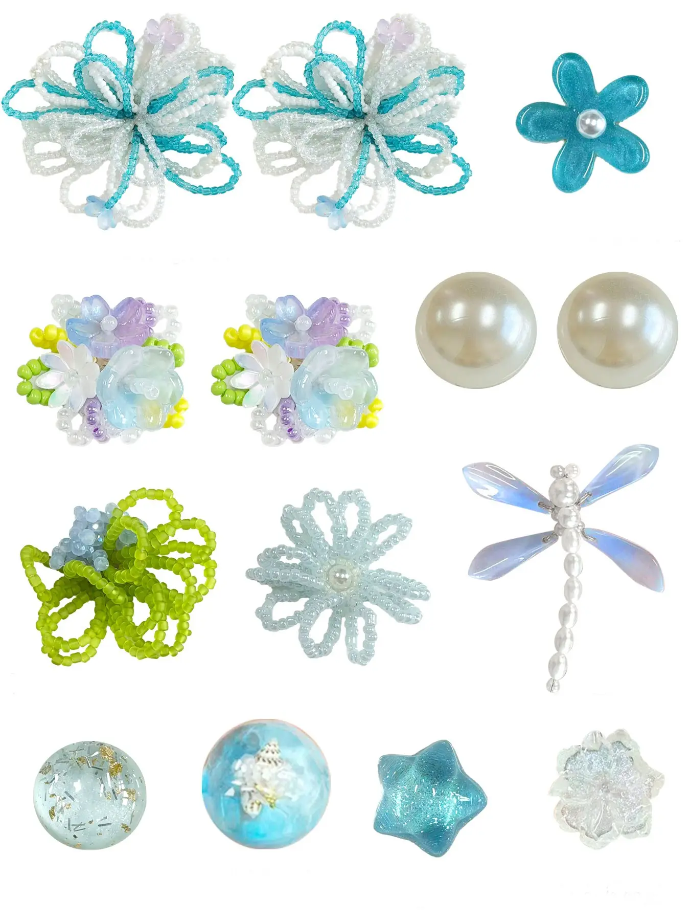 14pcs Resin Beaded Sandal Accessories, Colorful Dragonfly DIY Shoe Buckles, Decorative Sandal Attachments, Fresh Style Footwear Embellishments, Shoe Decoration Charms