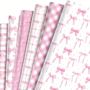 12 Sheets Pink Bow Gift Wrap, Premium Christmas Wrapping Paper with Classic Bow Pattern, Thick & Soft Aesthetic Paper for Wedding, Birthday, Valentine‘s Day, Mother’s Day Party Decor, Gift Box Packaging, Gift Wrapping Supplies