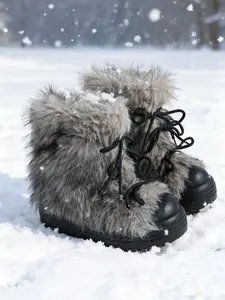 Furry Fluffy Snow Boots for Winter, Warm Textile Lining, Medium Width, Above-Ankle Design, Ideal for Snow Adventures, Fall/winter Fashion
