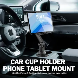 car bracket [Heavy Duty Tablet Phone Mount] Car Cup Holder Tablet Phone Mount with Heavy Duty Cupholder Base, Adjustable Tablet Phone Holder for Car/Truck Compatible with 4-13inch Tablets, iPad Mini/Air/Pro, iPhone, All Cellphones