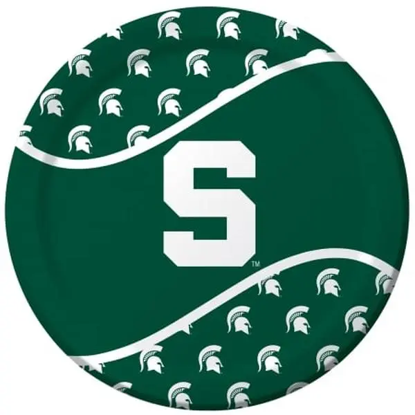 Creative Converting Disposable Paper Dinner Plates - Michigan State Spartans Team Logo, 9x9 in Round, Single Serve, Game Day Kitchen Tableware, Includes 8 Plates